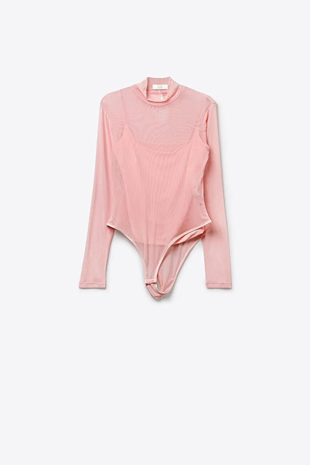Body à manches longues en maille transparente rose avec col ras du cou - Tops