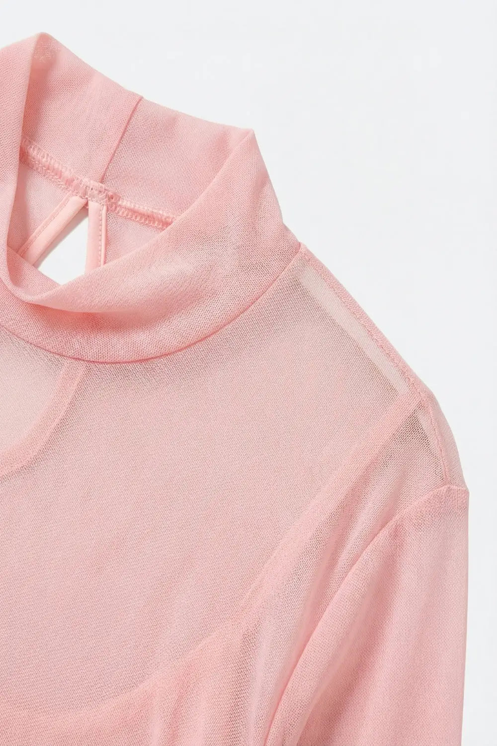 Body à manches longues en maille transparente rose avec col ras du cou - Tops