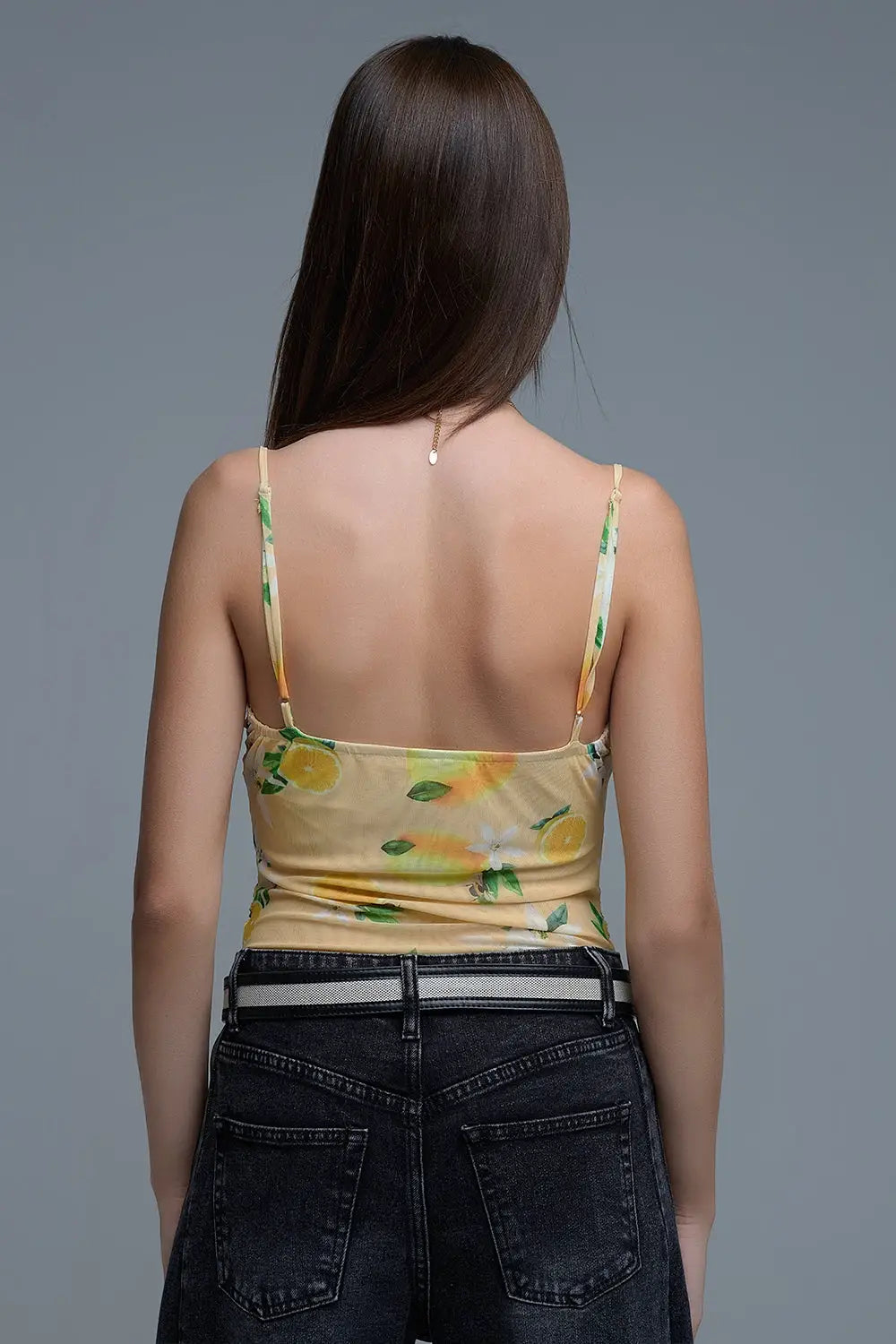 Body jaune avec imprimé citron en maille - Tops