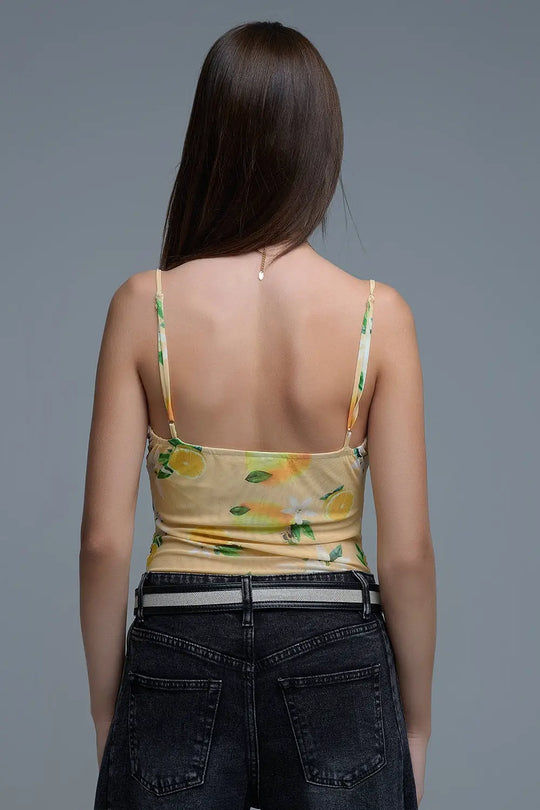 Body jaune avec imprimé citron en maille - Tops