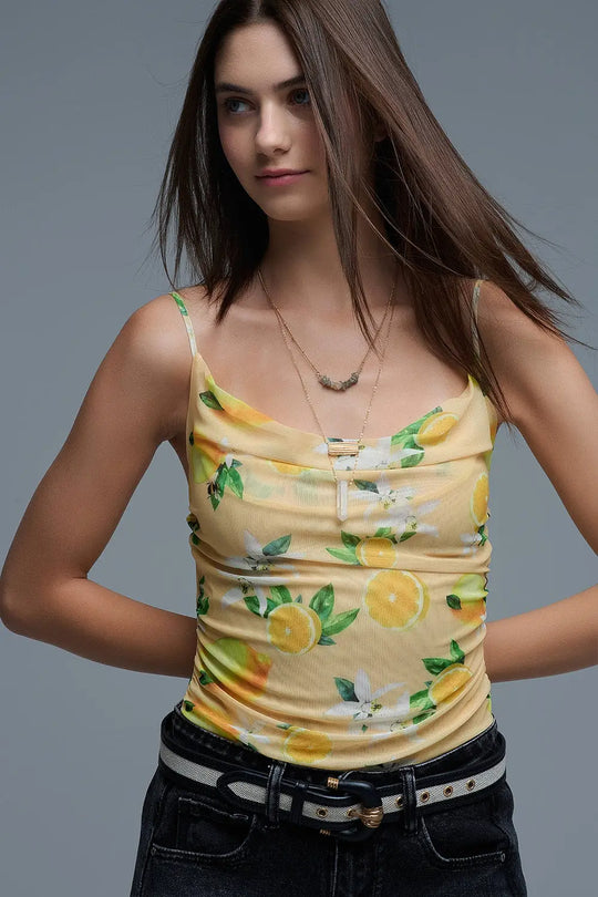 Body jaune avec imprimé citron en maille - Tops