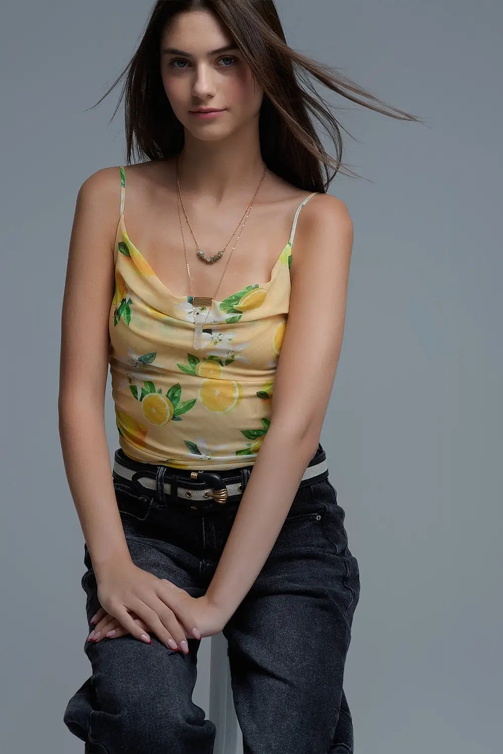 Body jaune avec imprimé citron en maille - Tops