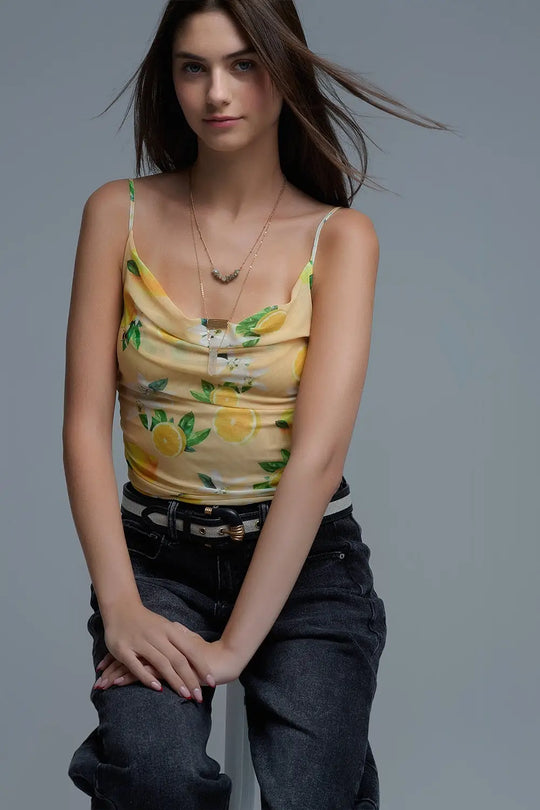 Body jaune avec imprimé citron en maille - Tops