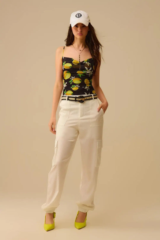 Body noir avec imprimé citron en maille - Tops