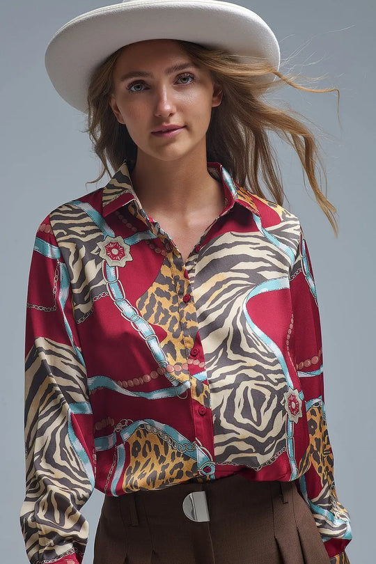 Bold Red Abstract Print - Chemise à manches longues - Tee-Shirt