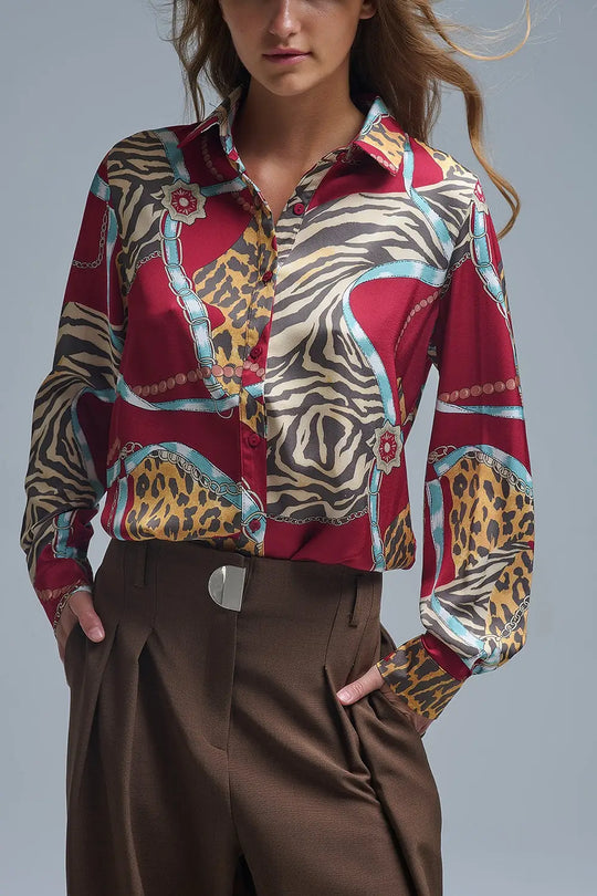 Bold Red Abstract Print - Chemise à manches longues - Tee-Shirt