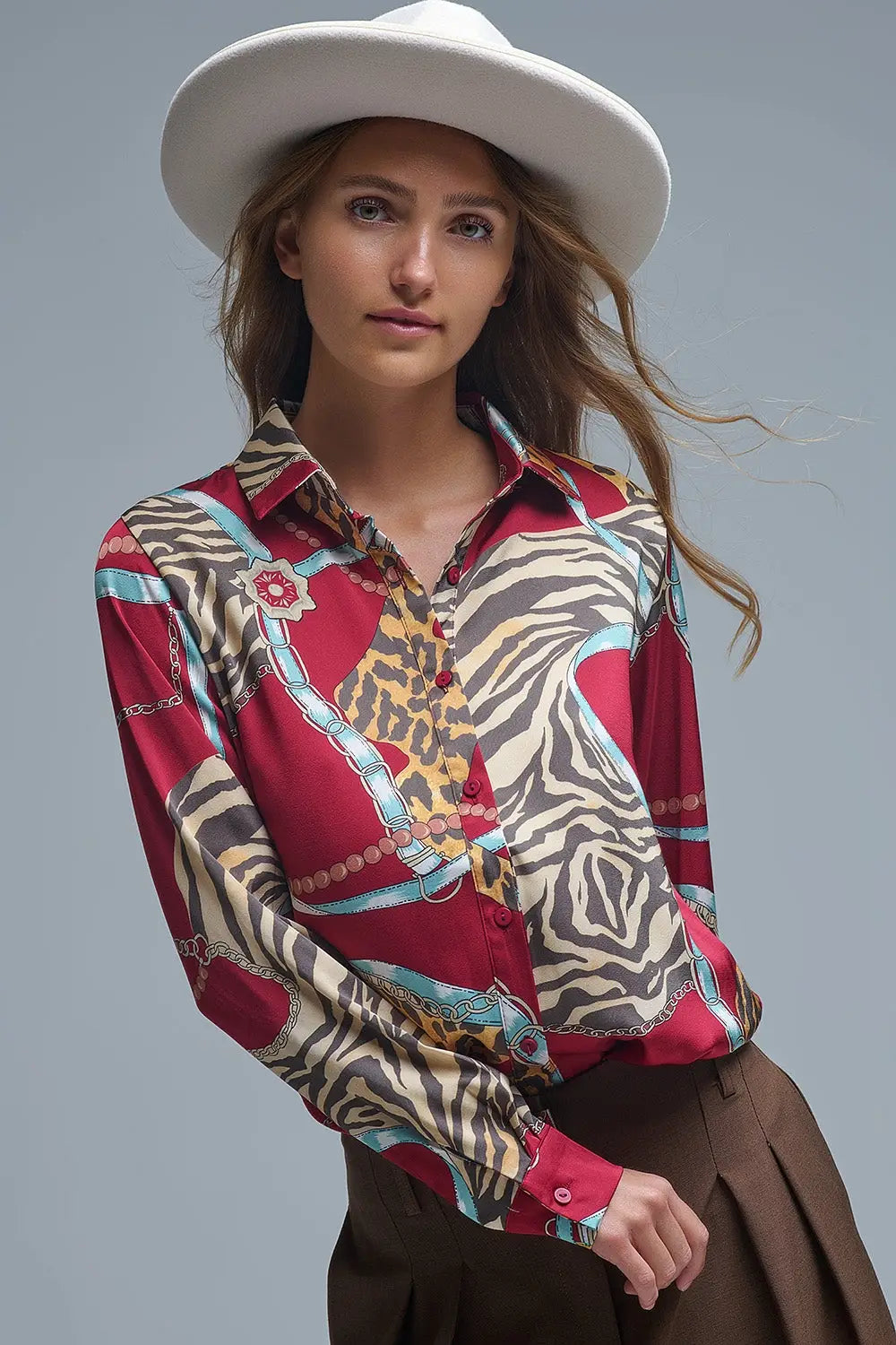 Q2 Bold Red Abstract Print - Chemise à manches longues
