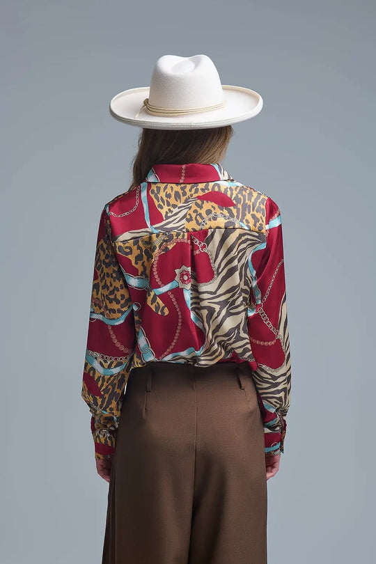 Bold Red Abstract Print Long-Sleeved Shirt - Shirts