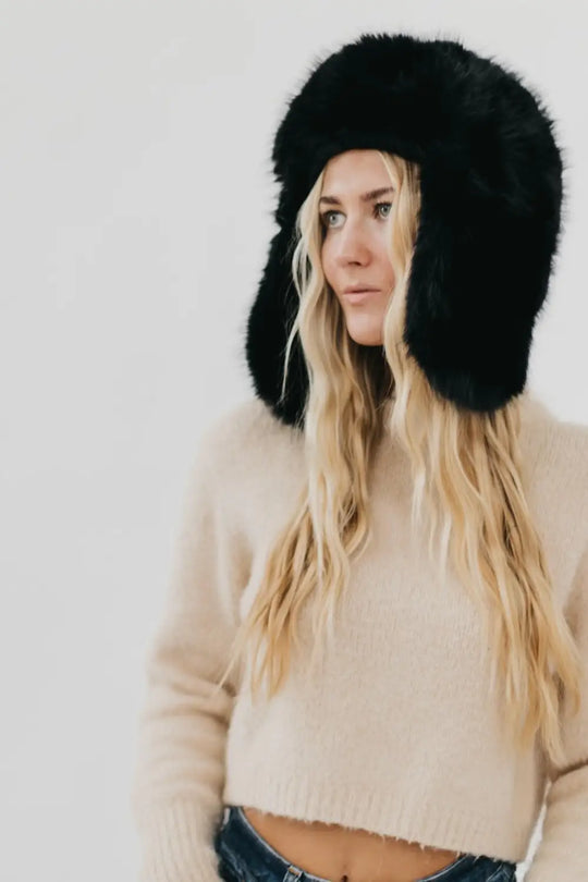 Bonnie Bomber Faux Fur Winter Hat - Black - Hat