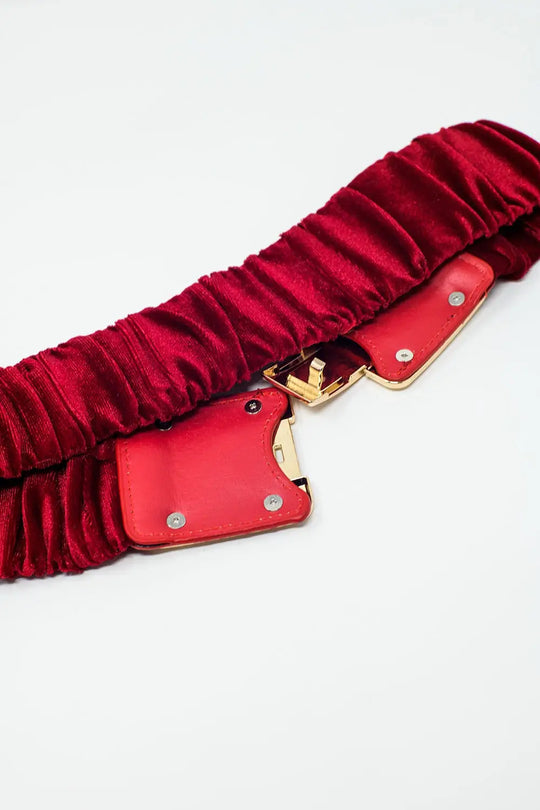 Bordeaux elastic velvet belt with metal closure - One Size / Red - Accesory