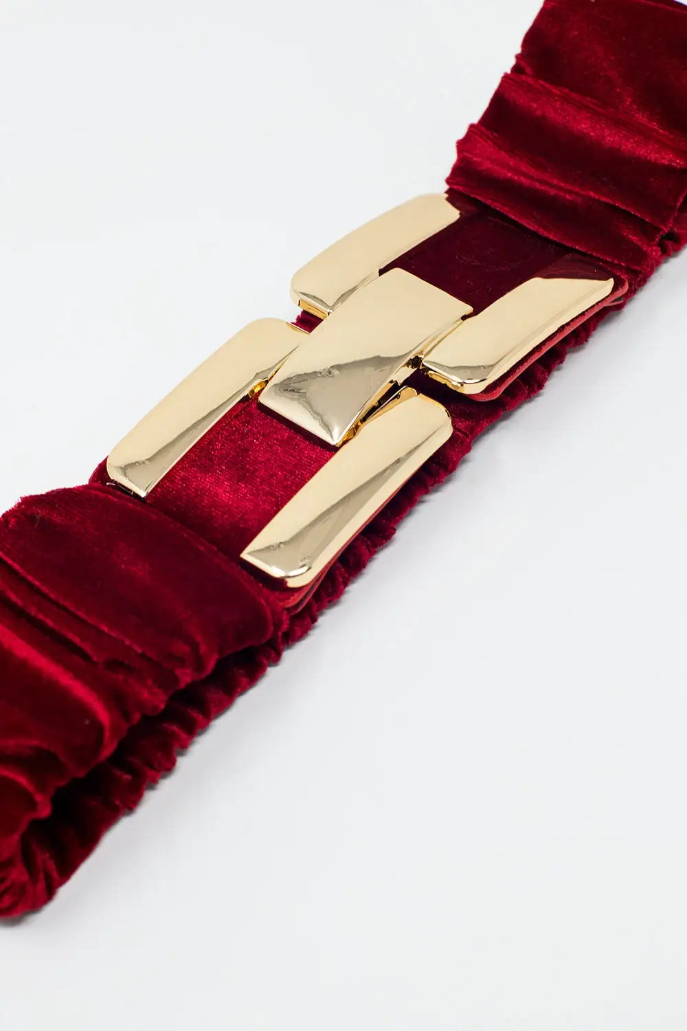 Bordeaux elastic velvet belt with metal closure - One Size / Red - Accesory