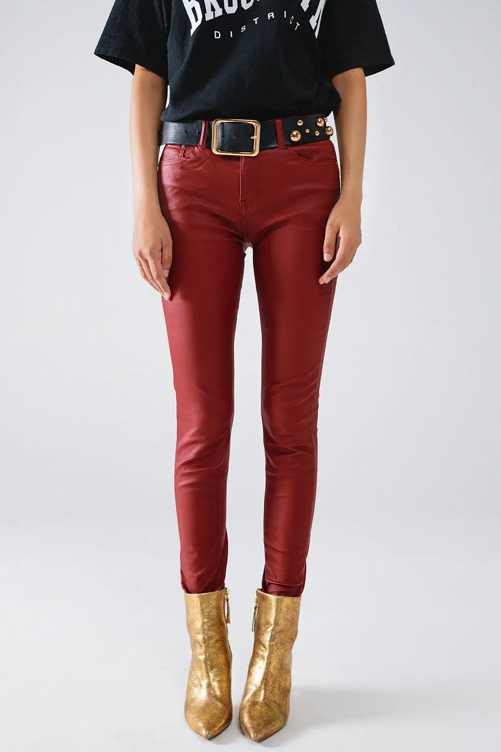 Q2 Bordeaux Faux Leather Super Skinny Pants