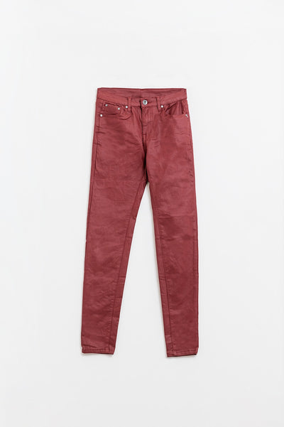 Bordeaux Faux Leather Super Skinny Pants