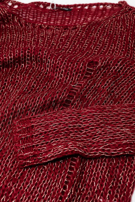 Bordeaux long sleeve sweater with lurex detail - Sweaters
