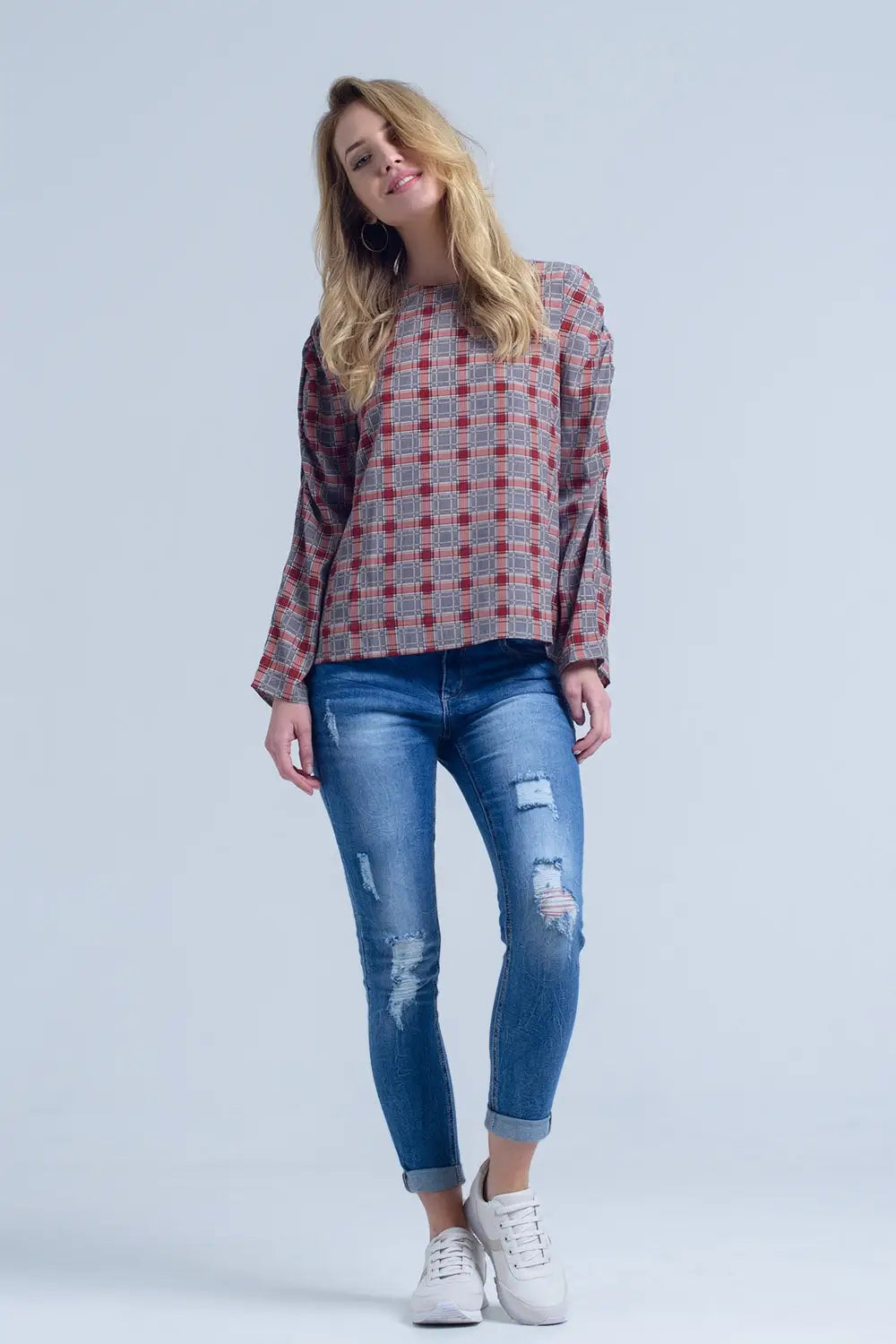 Bordeaux top with check print - Shirts