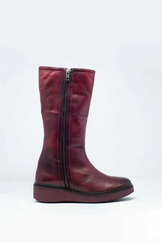 bottes zippées épaisses en Bordeaux - Chaussures