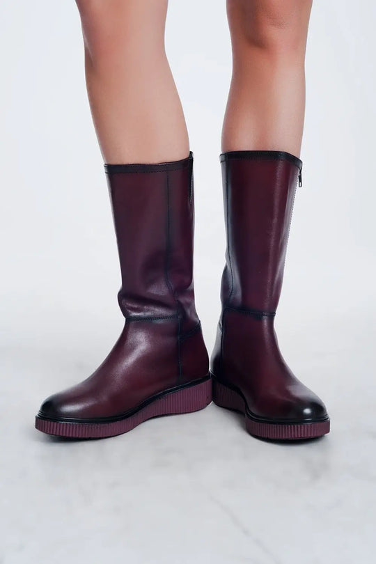 bottes zippées épaisses en Bordeaux - Chaussures