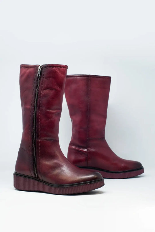 bottes zippées épaisses en Bordeaux - Chaussures