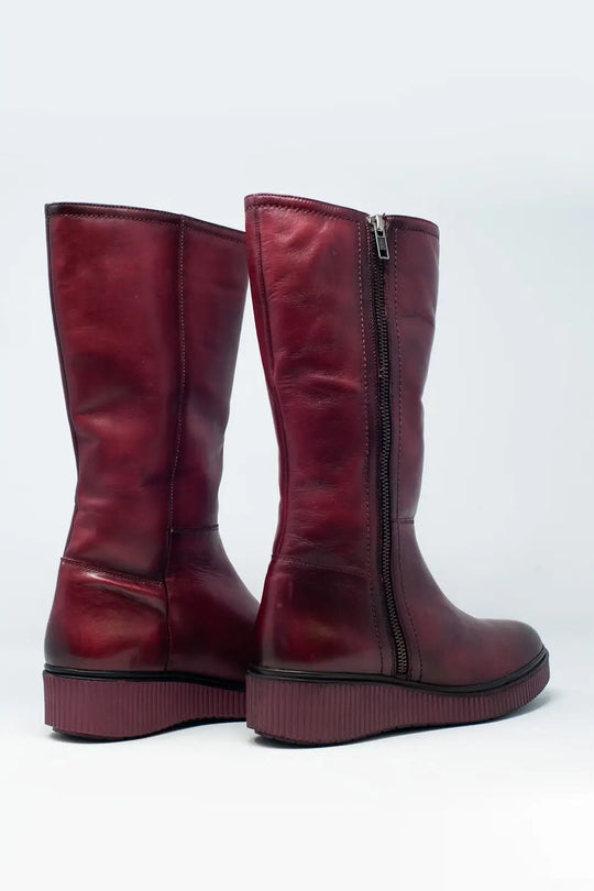 bottes zippées épaisses en Bordeaux - Chaussures