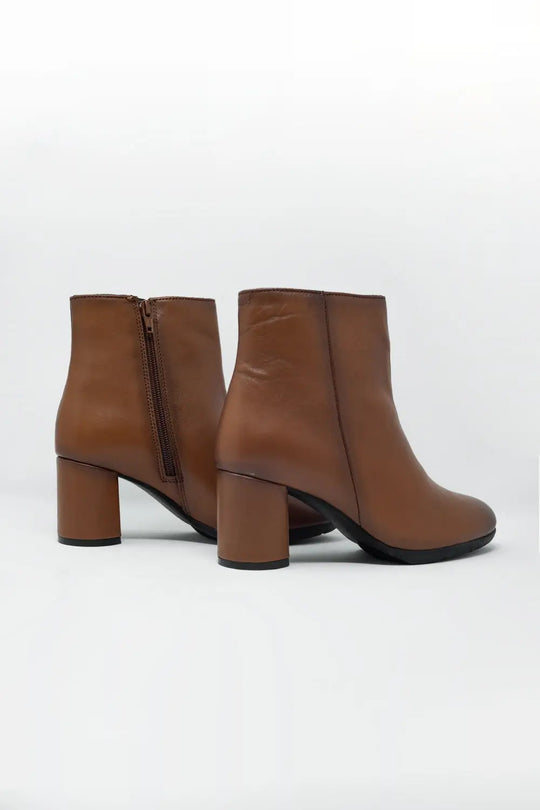 Bottines à talon mi-haut Cuir marron - Chaussures