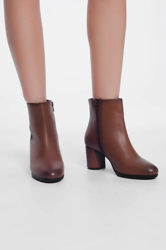 Bottines à talon mi-haut Cuir marron - Chaussures