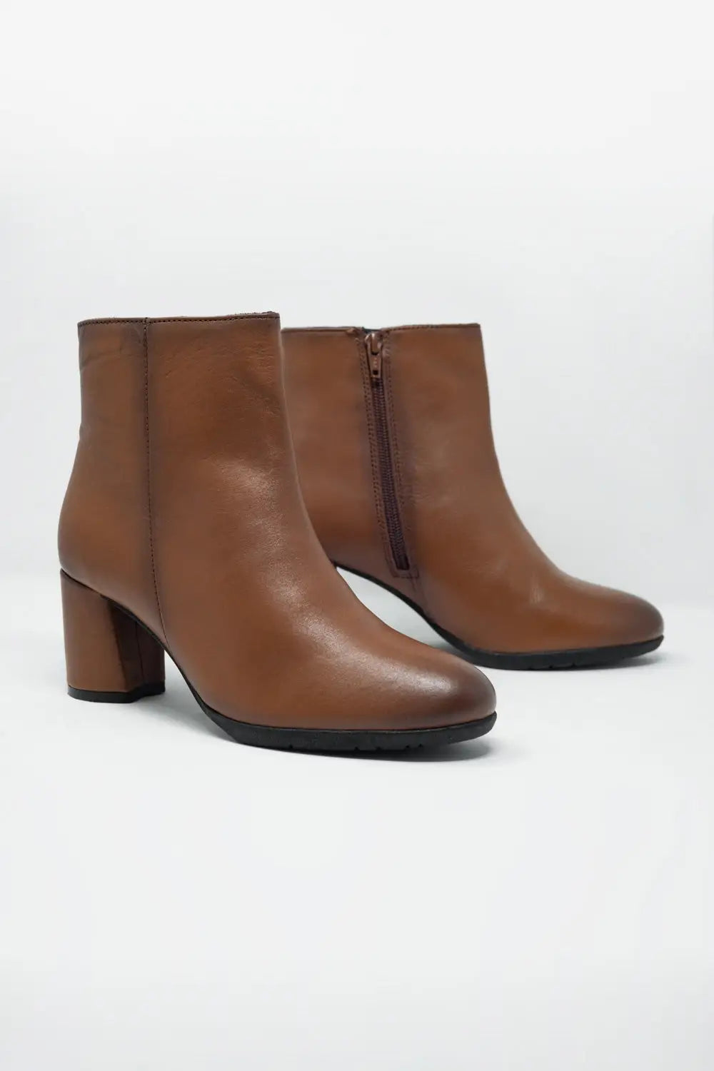 Bottines à talon mi-haut Cuir marron - Chaussures