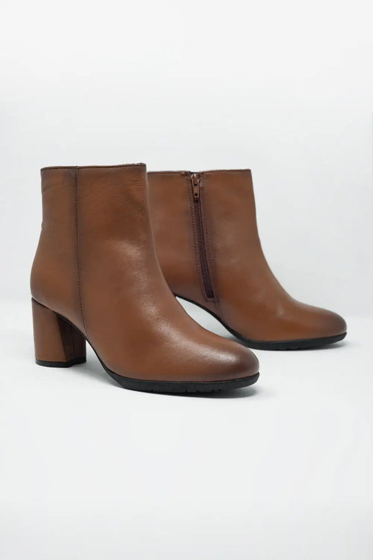 Bottines à talon mi-haut Cuir marron - Chaussures