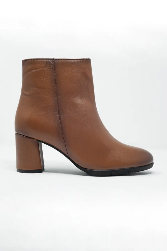 Bottines à talon mi-haut Cuir marron - Chaussures
