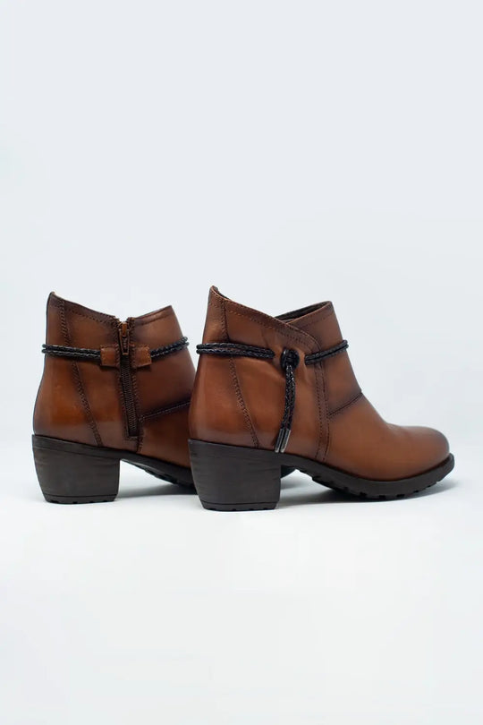 Bottines à talons carrés mi-hauts avec bout arrondi Cuir marron - Chaussures
