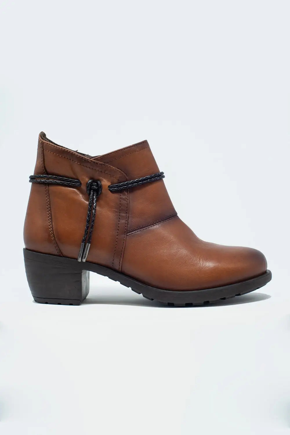 Bottines à talons carrés mi-hauts avec bout arrondi Cuir marron - Chaussures
