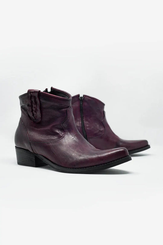 Bottines bordeaux en cuir style western - Chaussures