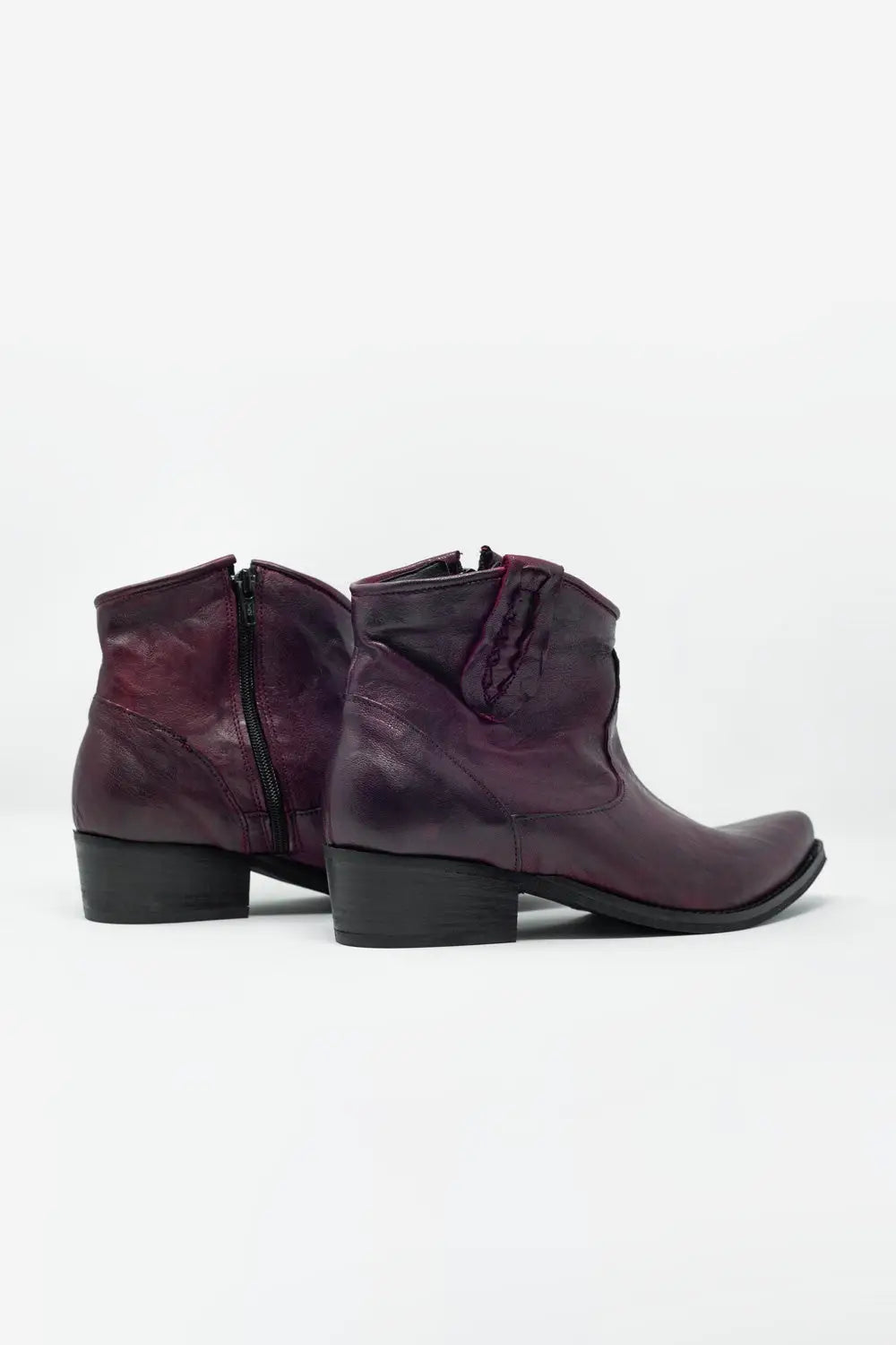 Bottines bordeaux en cuir style western - Chaussures