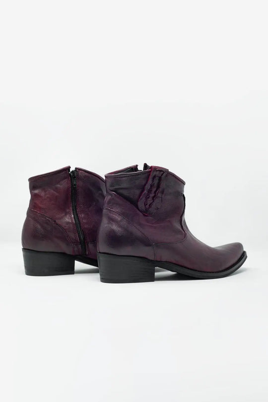 Bottines bordeaux en cuir style western - Chaussures