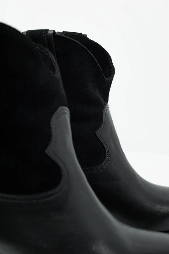 Bottines style western à talon mi haut Noir - Chaussures