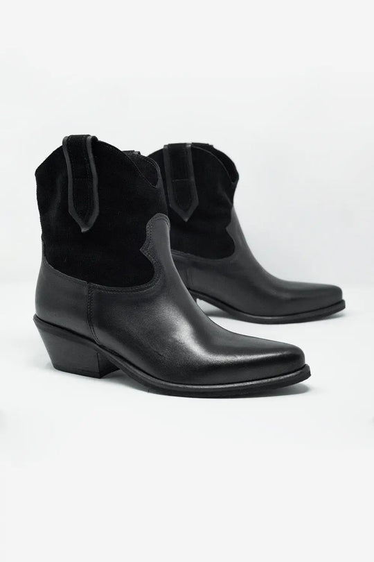 Bottines style western à talon mi haut Noir - Chaussures