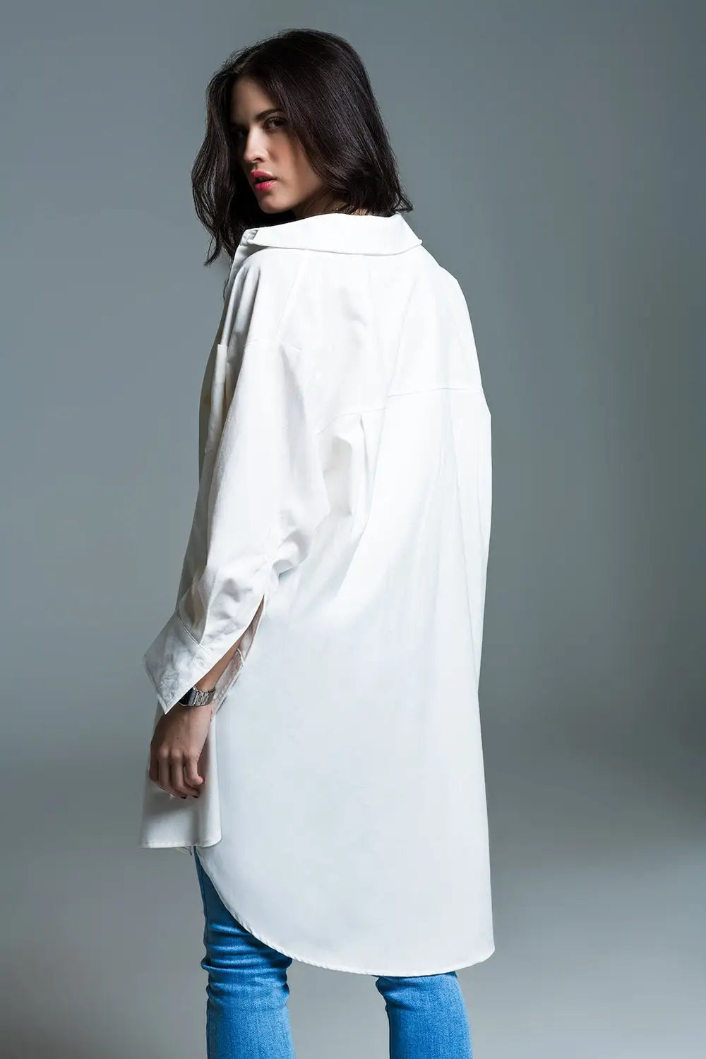 Boyfriend Cut Shirt With 3/4 Sleeve in White - Tee-Shirt