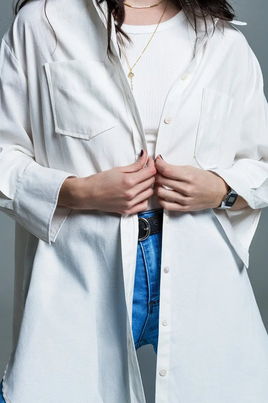 Boyfriend Cut Shirt With 3/4 Sleeve in White - Tee-Shirt