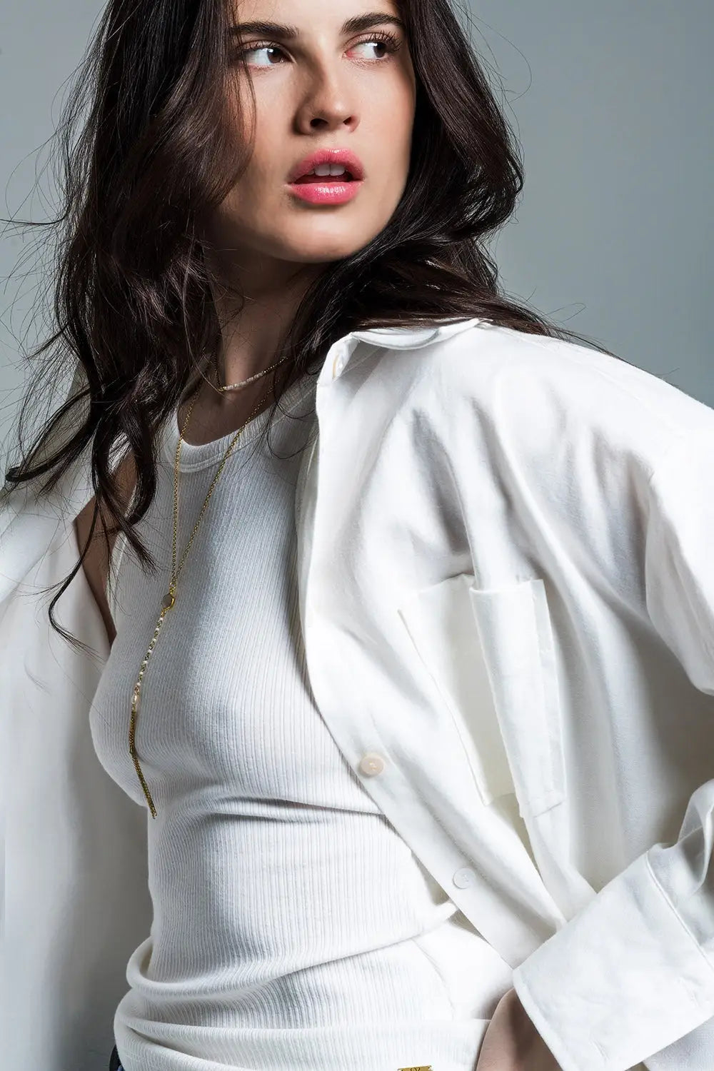 Boyfriend Cut Shirt With 3/4 Sleeve in White - Tee-Shirt