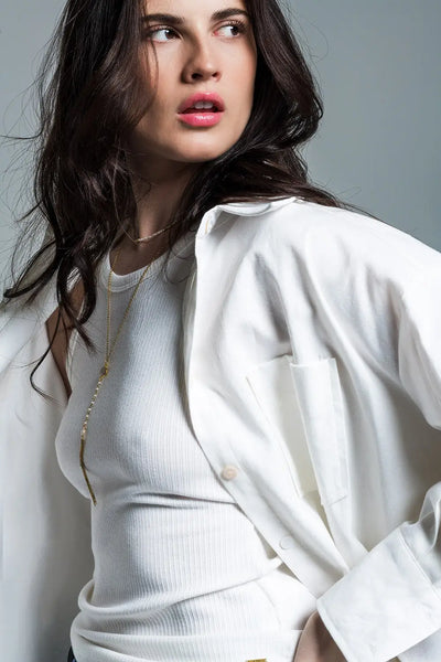 Boyfriend Cut Shirt With 3/4 Sleeve in White - Shirts