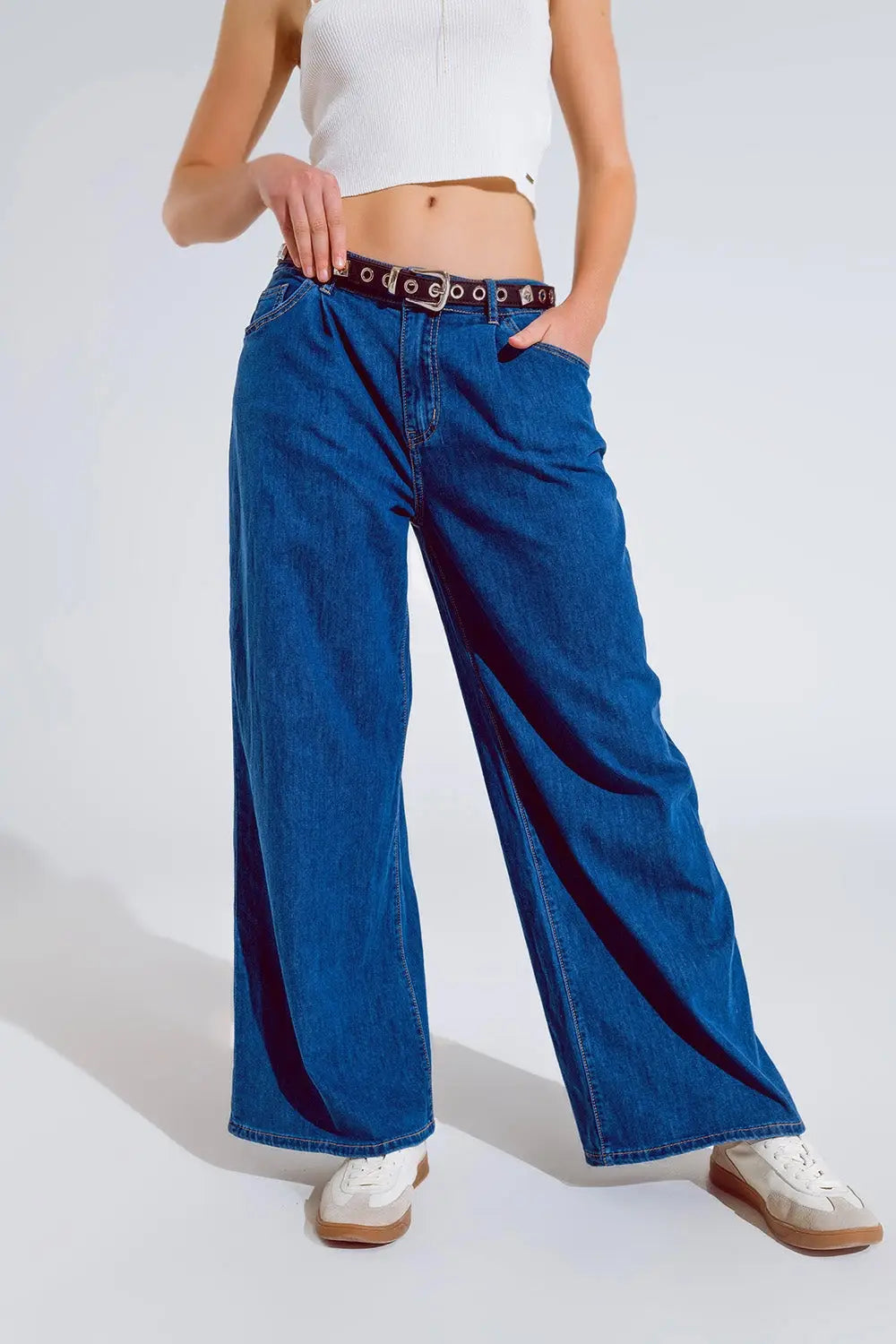 Boyfriend Jean cinq poches à jambe large en délavage foncé - Pantalons