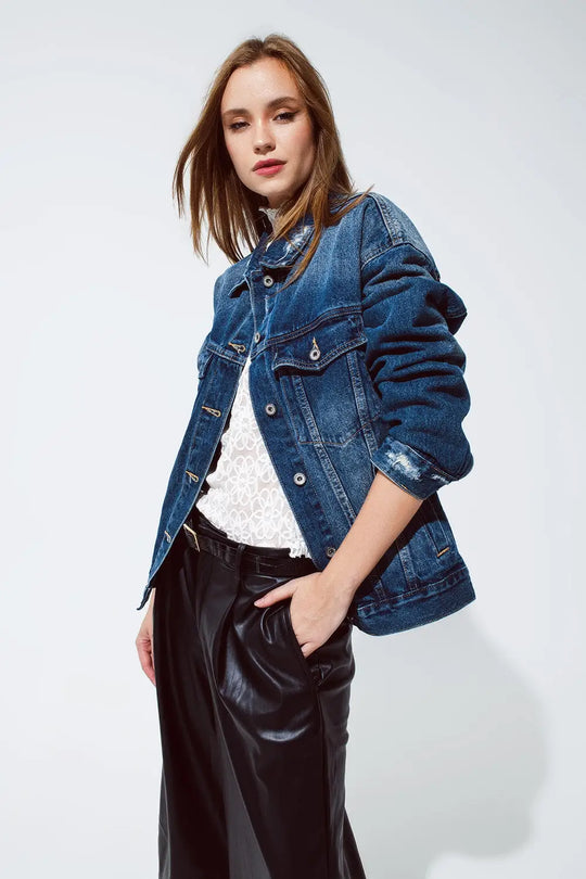 boyfriend relaxed denim jacket in dark wash - Coats and Jackets