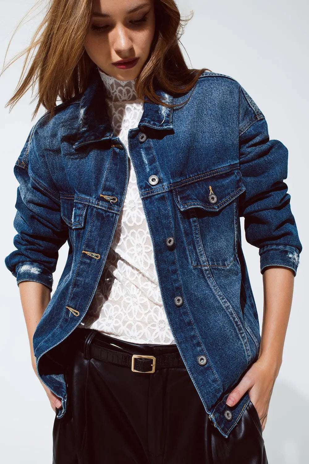 boyfriend relaxed denim jacket in dark wash - Coats and Jackets