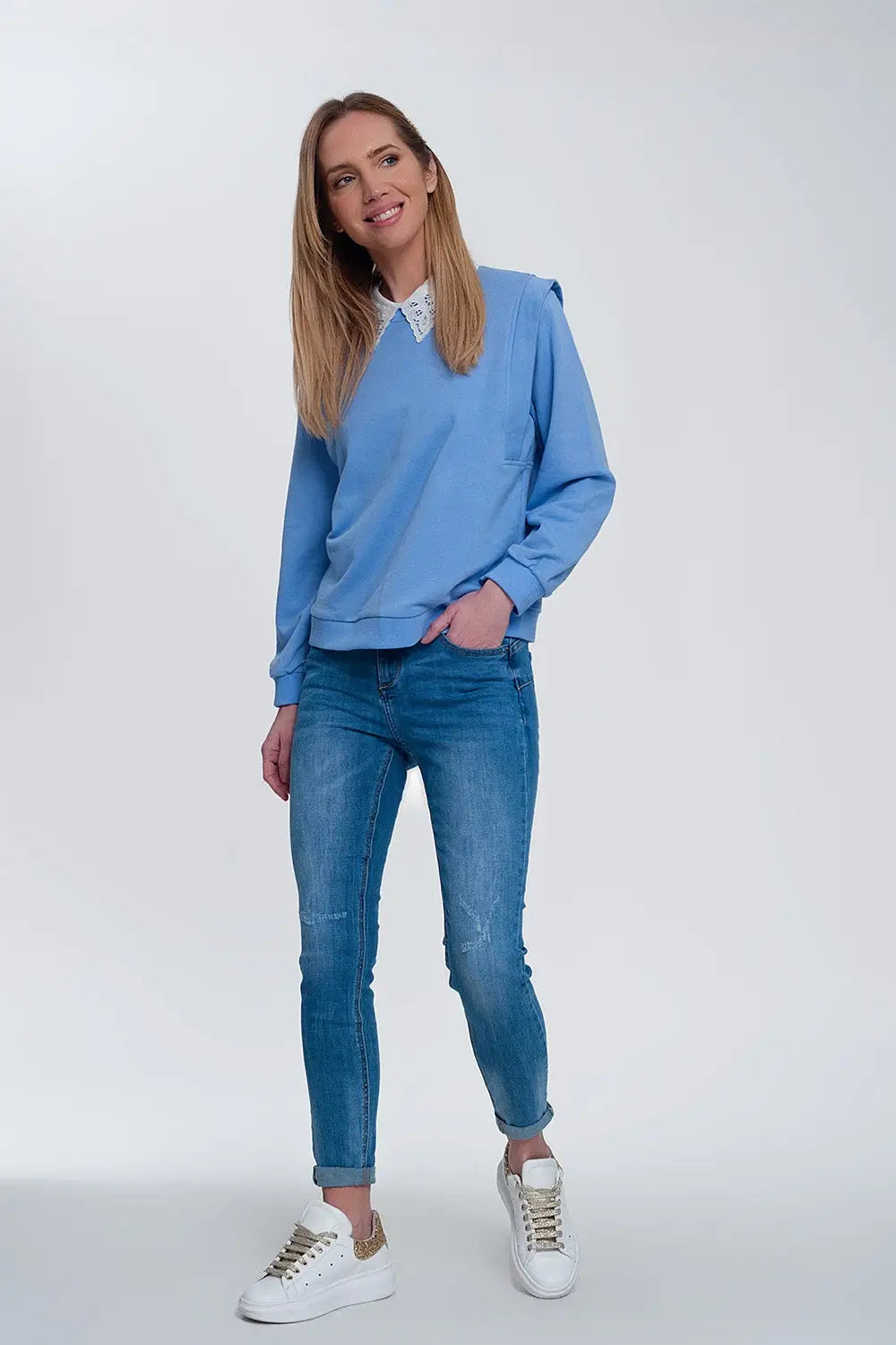 Boyfriend sweatshirt with shoulder details in blue - Sweaters