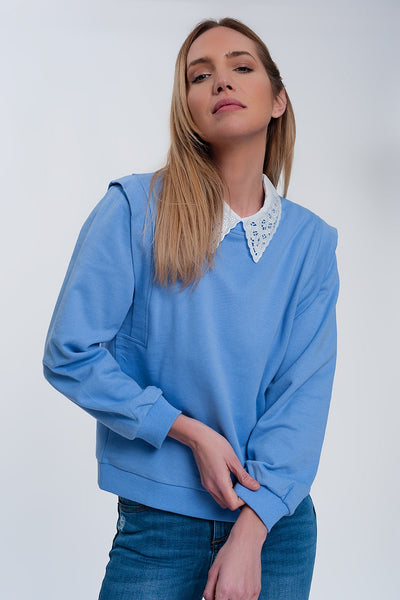 Boyfriend sweatshirt with shoulder details in blue