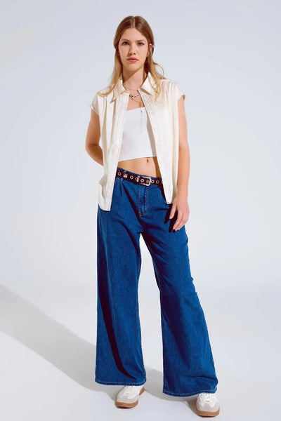 Boyfriend Wide leg five pocket jeans in dark wash - Jeans