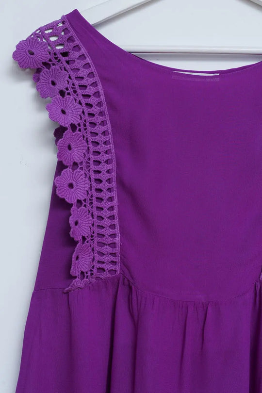 Broderie frill detail top in purple - One Size / Purple - Tops