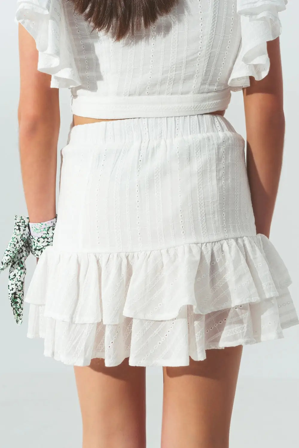 Broderie Frill Mini Skirt in White - Skirts
