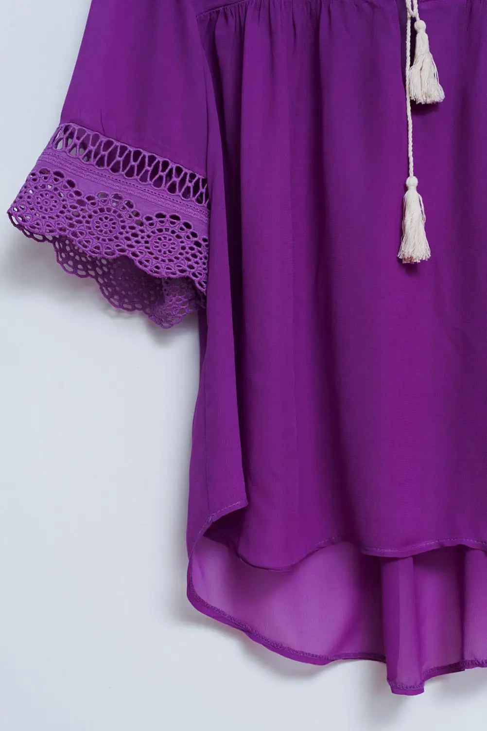 Broderie tie front blouse in purple - One Size / Purple - Shirts