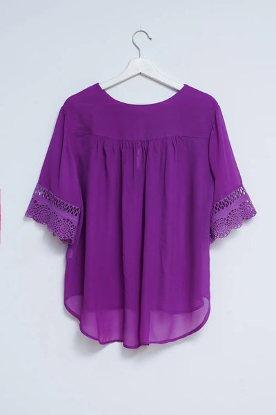Broderie tie front blouse in purple - One Size / Purple - Shirts