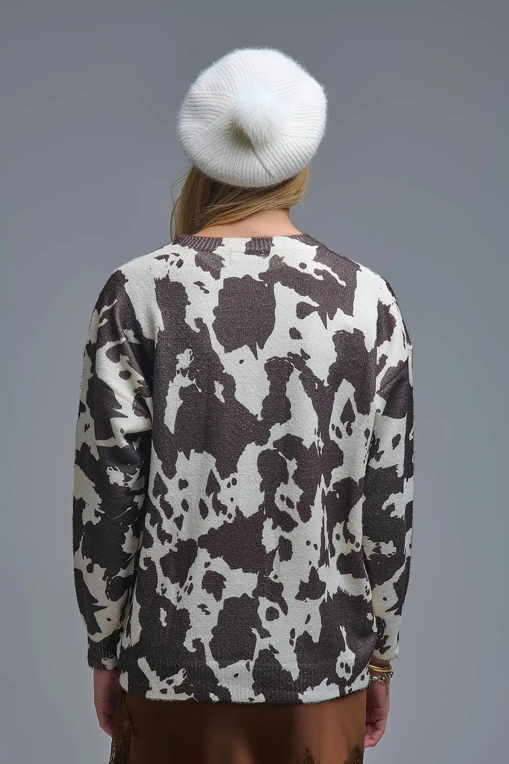 Brown-and-beige Cow Print Sweater in extra soft knitted - One Size / Brown - Sweaters